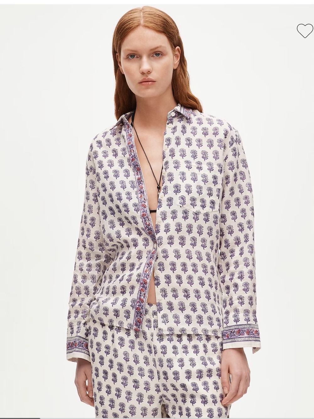 J. Crew White Shirt with Purple Floral Motif and Trim - Picture 2 of 4